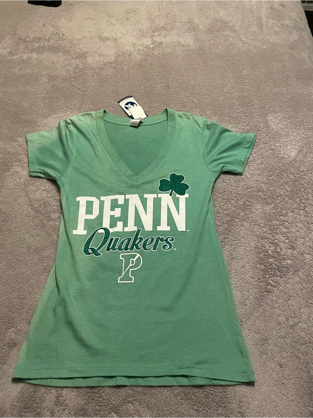 Penn Quakers Women's Green V-Neck Short Sleeve Tee